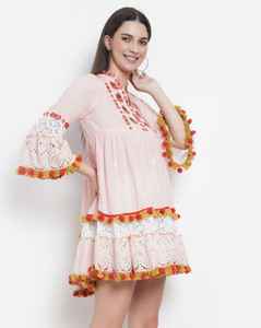 <b>Vintage</b> Ethnic Style Summer <b>Mini</b> Dress for Women 100% Cotton Floral Embroidered Lace Decoration New Spring Collection Breathable - Product Image 4