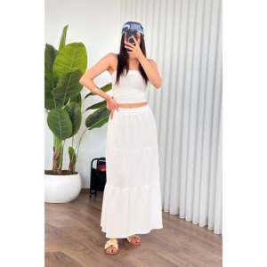 Jupe longue en mousseline de coton blanc coupe trapèze - Vente en gros - Product Image 1