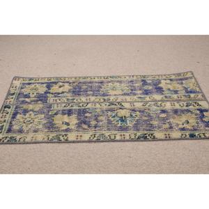 Alfombra Vintage, Alfombra Turca Pequeña de 1.5x3.1 pies, Alfombra Floral Azul y Blanca - Product Image 5