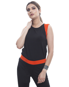 Top qualité tendance bicolore noir orange sans manches haut de yoga en coton biologique pour les femmes - Product Image 4