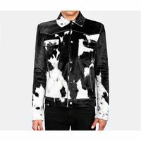 Veste en cuir de vachette à imprimé vache noir et blanc de luxe pour hommes, collection d'hiver