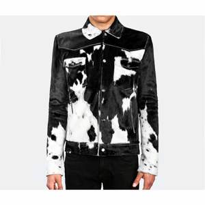Veste en cuir de vachette à imprimé vache noir et blanc de luxe pour hommes, collection d'hiver - Product Image 3
