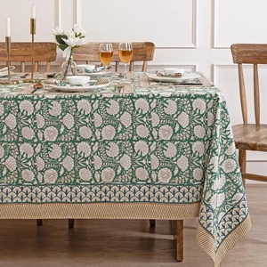 Dark Moss Green Floral Printed 100% Cotton <b>Tablecloth</b> Indian Handmade Block Print Boho Chic Farmhouse for Weddings Events Custom - Product Image 6