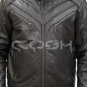 Chaqueta de Motociclista de Cuero Auténtico Negro de Alta Calidad con Cuello Alto y Múltiples Bolsillos |   Detalles Acolchados en el Pecho y Hombros - Product Image 5