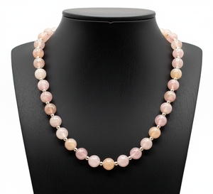 Bracelet en perles de morganite unisexe, 18 pouces, argent 925, fermoir noué à la main, plaqué rhodium, bijoux tendance, accessoire de mode, cadeau - Product Image 1