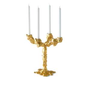 Bougeoir en métal doré avec une brillance élégante et des bras en spirale pour les tables de salle à manger ou les réceptions de mariage - Product Image 3