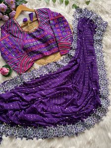 Sari en Georgette avec travail de miroir original pour femmes de style indien, chemisier fantaisie exclusif, best-seller, tenue de fête et de mariage - Product Image 5