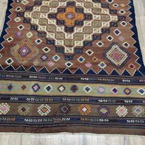 5.3x8.6 ft Rug, Turkish Vintage Area Rug, <b>Brown</b> Kilim <b>Wool</b> Rug - Product Image 2