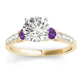 18K Yellow Gold Fine <b>Jewelry</b> <b>Set</b> Diamond & Amethyst Three Stone <b>Bridal</b> Ring 0.55ct - Product Image 5