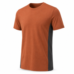Camiseta de Algodón con Cuello Redondo Color Naranja Quemado Personalizada con Paneles Laterales Color Carbón, Ropa Casual para Hombre, Proveedor Mayorista - Product Image 3