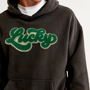 Venta al por mayor Chenille bordado sólido invierno sudaderas con capucha 100% algodón mezclado logotipo personalizado polar pulóver para hombres - Product Image 6