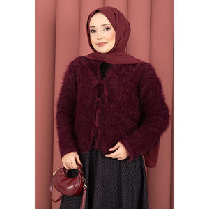 Cardigan en peluche Vera Bohemian, imprimé floral jacquard bordeaux, court, décontracté, été et automne, en cachemire et laine, à nouer devant - Product Image 1