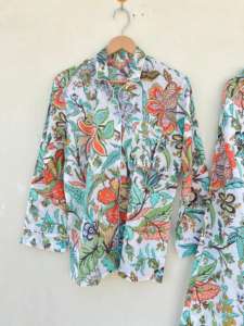 Ropa de dormir India hecha a mano de algodón 100% para mujer, elegante traje de paseo por la mañana con estampado Floral para vacaciones de verano, otoño y primavera - Product Image 4