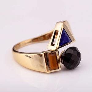 Prêt à expédier bijoux de mode 14K plaqué or argent 925 bague réglable avec lapis naturel oeil de tigre onyx de Thaïlande - Product Image 5