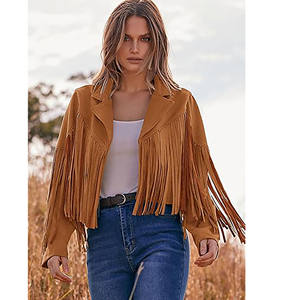 Veste en cuir synthétique à franges pour femmes, veste de moto courte à franges, veste coupe-vent courte personnalisable, mode automne, manteaux en cuir - Product Image 6