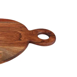Nouveau bois d'acacia fabriqué à la main grandes planches de service rondes naturelles poignée cuisine utiliser hacher couper fromage Pizza blocs à découper - Product Image 2
