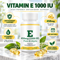 Gélules de Vitamine E 1000 UI 450 mg, pure dl Alpha Antioxydant, complément alimentaire, marque privée OEM ODM