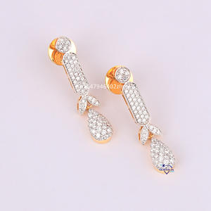 Joyería clásica de diseño personalizado, pendiente de gota de diamante helado de corte redondo de oro amarillo de 14 quilates para mujer - Product Image 3