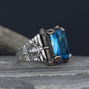 Azuris Custom Logo 925 Sterling Silver Ottoman Style <b>Men's</b> <b>Ring</b> Naturel <b>Black</b> Stone Handmade in Turkey VALKH1573 - Product Image 1