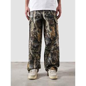 กางเกงคาร์โก้ผ้าฝ้ายแท้ 100% ลายพราง ทรงหลวม เอวสูง สำหรับฤดูร้อน ลุคดิสเทรส ซักฟอก ทรงตรง มีซิป ไซส์ XL ผ้าแคนวาสทอ - Product Image 1