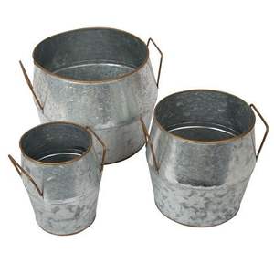 Round Galvanized <b>Planters</b> with a Deep Planting Area for Herbs Flowers <b>Succulents</b> and Greenery - Product Image 1