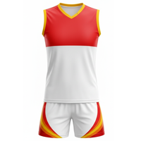 Uniforme de Voleibol Personalizado para Hombre, Bicolor Rojo y Blanco, Veraniego, sin Mangas, Estampado, Transpirable, de Secado Rápido y Alta Calidad