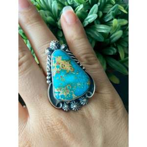 Larry Yazzie Sonoran Rose Turquoise & Sterling <b>Silver</b> Adjustable <b>Boho</b> Statement <b>Ring</b> Bezel Setting Everyday Wear Size 11 - Product Image 2