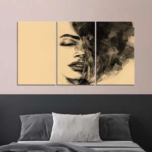 Toile d'art abstraite imprimée représentant une femme : Décoration murale moderne, lot de 3 toiles - Product Image 1