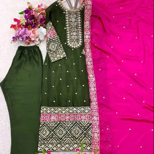 Wedding Wear Beautiful Top-Pent and Dupatta Set With Heavy <b>Embroidery</b> Work - Product Image 1
