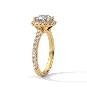 Anillo de compromiso con halo de diamantes de laboratorio de corte cojín, 2 quilates en el centro, oro macizo, anillo delicado con diamantes pavé, oro amarillo, rosa y blanco - Product Image 5