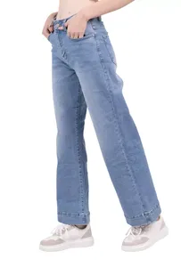 Pantalones vaqueros acampanados de cintura alta personalizados para mujer, pantalones vaqueros push-up de pierna ancha para ropa informal y de moda - Product Image 5