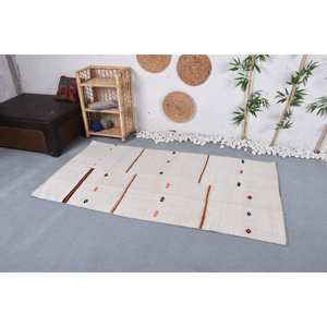 <b>Modern</b> Classic Beige Wool <b>Rug</b> 3.5ft X 6.7ft Large Patchwork Design for <b>Living</b> <b>Room</b> Bedroom Hallway-Rectangle Shape Latex Backing - Product Image 2