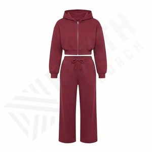 Conjunto de Sudadera con Capucha y Pantalones Deportivos Holgados de Felpa Francesa de Algodón Vintage con Cordón Ajustable para Mujer - Product Image 1