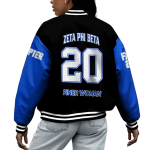 Zeta Phi Beta 1920 Letterman Jacket Blue White Sorority Varsity Chenille Patch ZPB Greek Life Founders Style Apparel - Product Image 2