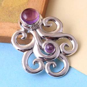 Handcrafted 925 Sterling Silver <b>Octopus</b> Inspired Pendant Dual Purple Amethyst Gemstones Flowing Wedding Engagement Party - Product Image 2