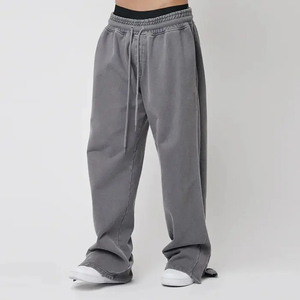 OEM Logo personnalisé fendu bas jambe large ouvert pantalon en tricot surdimensionné hommes 100% coton Vintage lavage à l'acide pantalon de survêtement lourd - Product Image 3