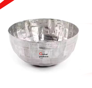 Bol de service de nourriture en métal fini argenté de forme ronde à l'aspect élevé pour restaurant et bar d'hôtel - Product Image 3