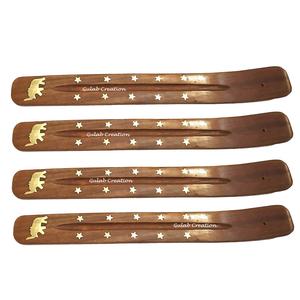 Handcrafted Mango Wood <b>Incense</b> <b>Stick</b> <b>Holder</b> with Brass Inlay Stars <b>for</b> Aromatherapy, Meditation, and Home Fragrance Decor - Product Image 1