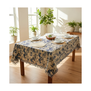 Mantel de algodón geométrico azul y blanco moderno de 140x240 cm, 200 GSM, para hoteles, restaurantes, decoración al por mayor y spas. - Product Image 4