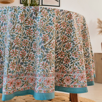 Nappe carrée florale indienne imprimée à la main, 100 % coton pur, écologique, personnalisable, Pinkcity Handloom