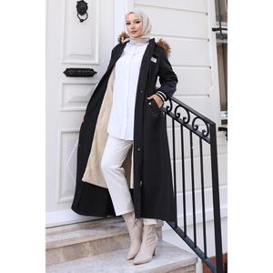 19268 Veste longue à capuche blindée noire, style trench - Product Image 3