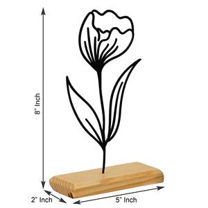 Sculpture de fleurs en métal noir audacieux avec base en bois Une pièce décorative unique ajoute une touche artistique moderne à n'importe quelle pièce - Product Image 2