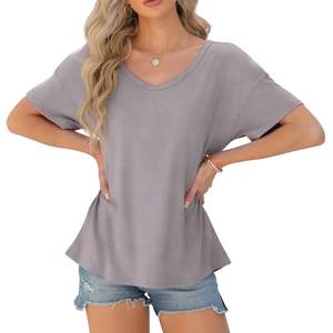 Camisetas de manga corta para mujer 100% algodón liso en blanco cuello redondo verano señoras camisetas mujeres camisetas Casuales - Product Image 1