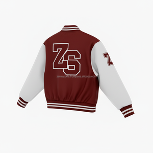 Premium 380 GSM Wool Blend Varsity <b>Jacket</b> Maroon Body <b>White</b> Sleeves Custom Chenille Embroidery Logo Varsity <b>Jacket</b> for Men - Product Image 4