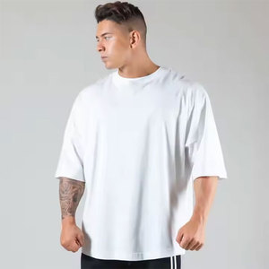 Venta al por mayor hombres Regular Fit 100% algodón lona tela transpirable secado rápido camiseta Drop-Shoulder Street moda Gymwear - Product Image 5
