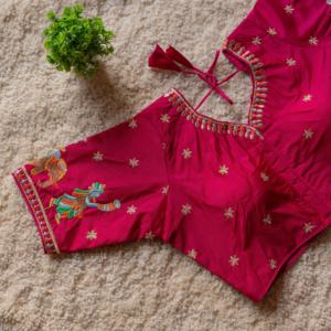 Camicetta da sposa imbottita cucita bellissimo lavoro ricamato ritocco con sequenza sari maniche blusa abiti da sposa sadi seta - Product Image 4