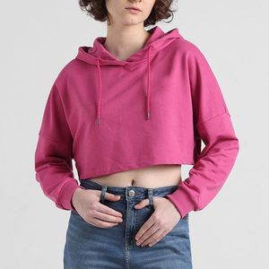 Wholesale High Quality Custom Printed Logo Autumn Knitted Breathable Oversized Crop <b>Top</b> Pullover Hoodie Women 100% Cotton - Product Image 6