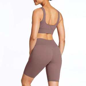 เซตบราและกางเกงขาสั้นเล่นกีฬาสำหรับผู้หญิงเซต2ชิ้นกางเกงขาสั้นเล่นโยคะลายพื้นสไตล์ใหม่ - Product Image 6