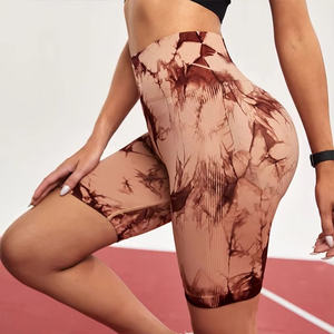 Shorts de yoga sans couture grande taille pour femmes Séchage rapide Logo personnalisé Taille mi-haute Leggings de sport avec cordon de serrage Couleur unie Bas de sport - Product Image 4