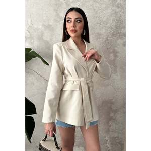 Veste en lin rayée blanc cassé - Ecru - Product Image 3
